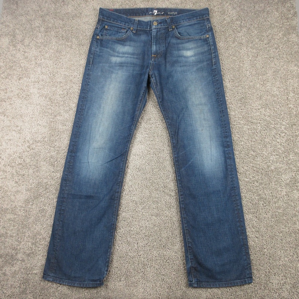 7 For All Mankind Jeans Mens 34 Blue Austyn Relaxed Straight Faded Denim Pants